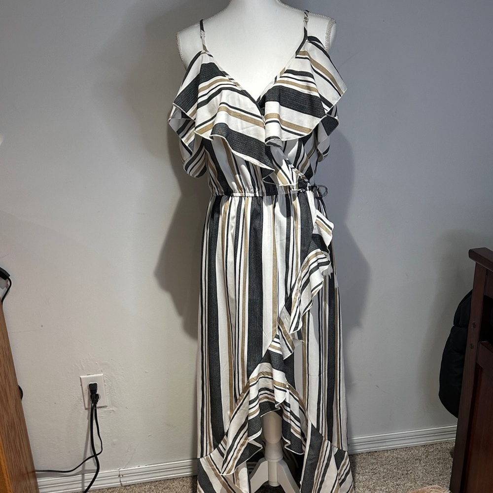 Blush Black and White Striped High Low Dress
